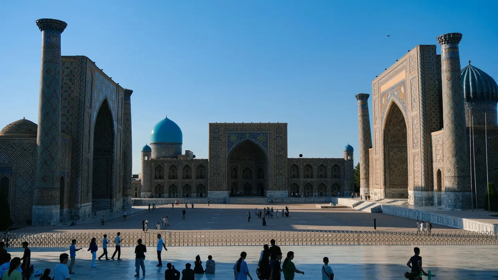 Visitors at Registan Square in Samarkand, open to travellers from Uzbekistan visa-free countries