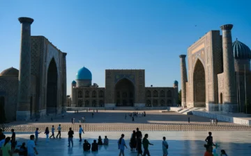Visitors at Registan Square in Samarkand, open to travellers from Uzbekistan visa-free countries